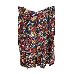 Vintage Kathryn Deene Floral Button Front A-Line Skirt Blue Sz 18/20 Cottagecore
